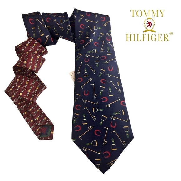 Tommy Hilfiger Neck Tie 100% Silk Equestrian Polo Printed in Italy Made USA Y2K - Picture 1 of 11